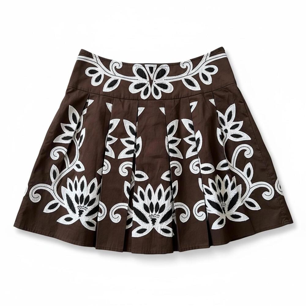 Pleated Mini Skirt Brown Cream Y2K Coquette Preppy Retro Academia US L